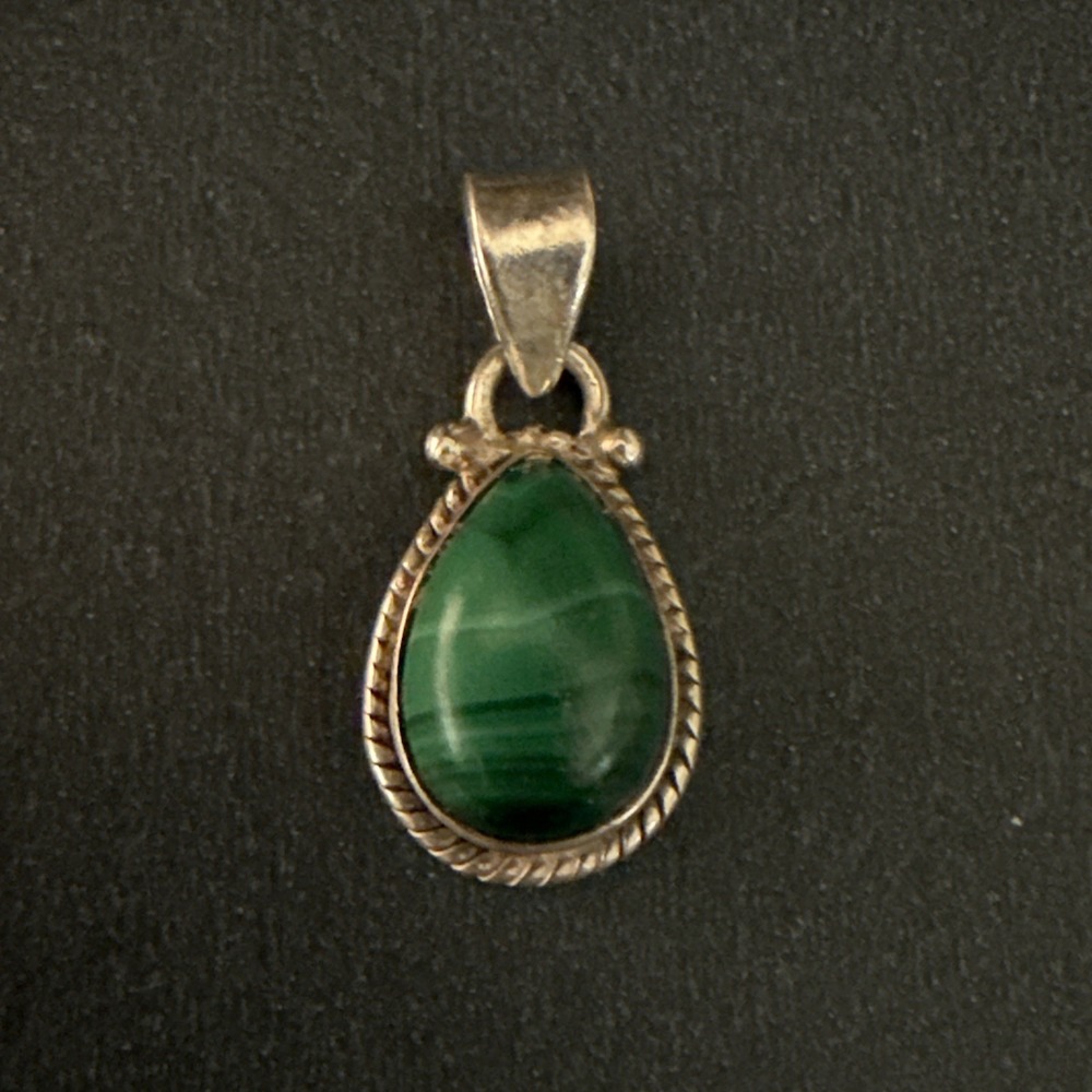 Vintage Sterling Silver and Malachite Pendant Marked 925